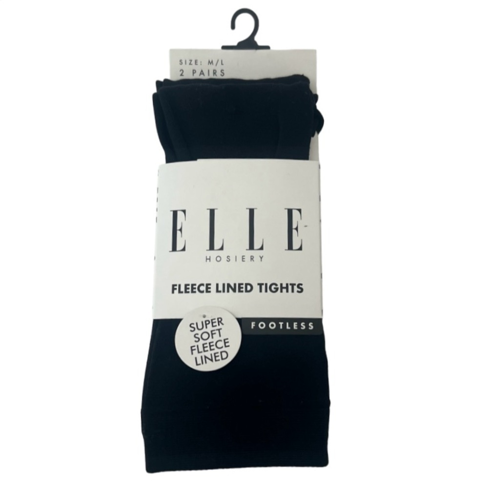 NEW Ella Fleece Lined Footless Tights 2 Pack Black Size M/L NIP
